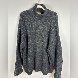 CARRAIGDONN Irish Tweed 100% Wool Chunky Knit 1/4 Zip Sweater Grey Men's XL Aran